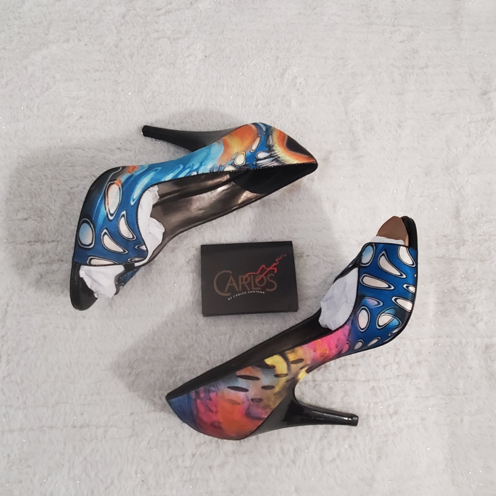 Carlos by Carlos Santana Blue and Pink Multicolor Artistic Heels.